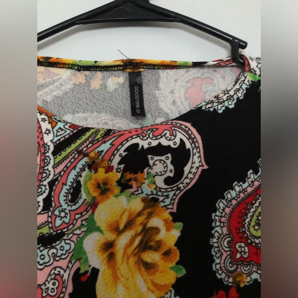 Floral Paisley Midi Dress in Black with Red & Yellow - Picture 4 of 6